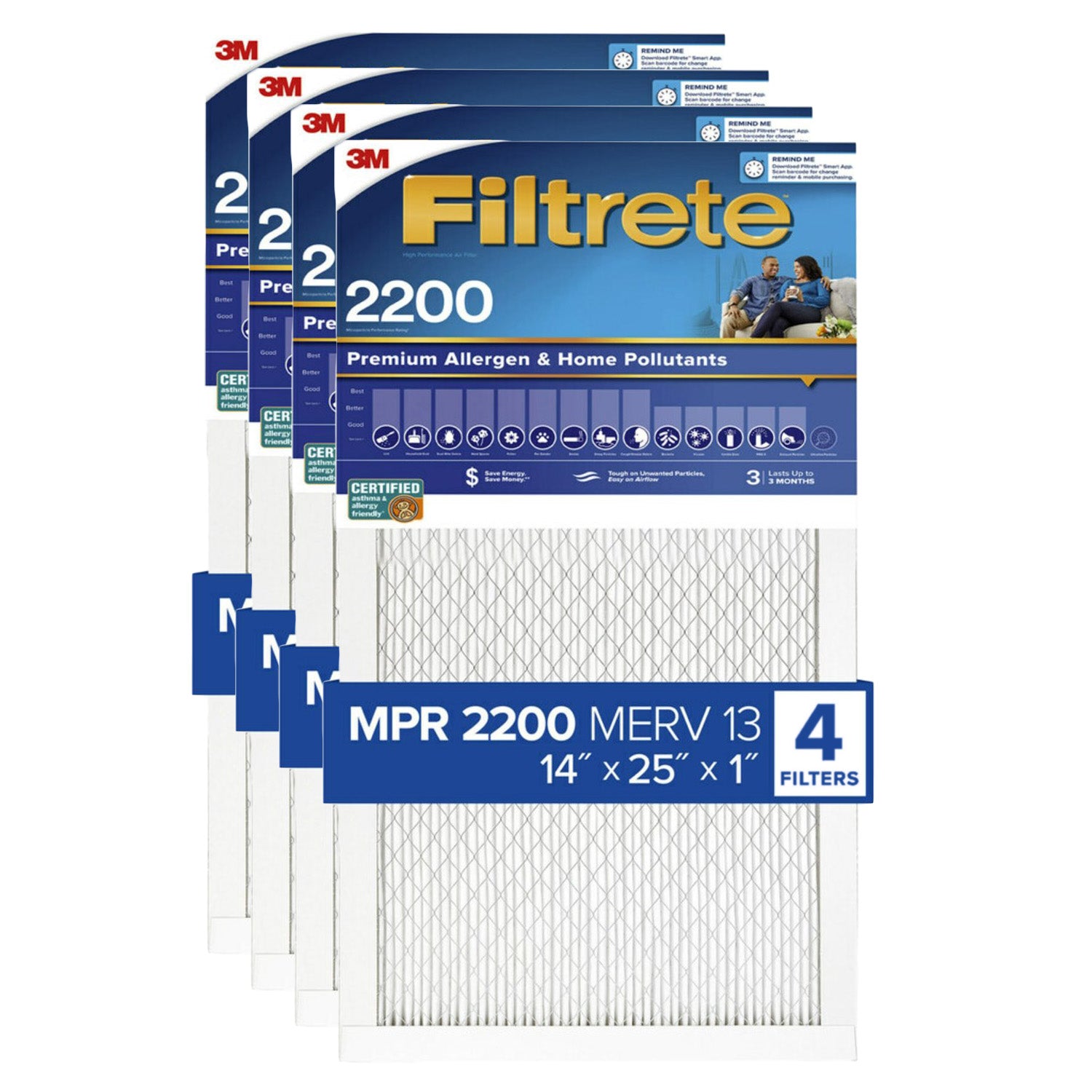 3M Filtrete 2200 Elite Allergen & Home Pollutants Air Filter - 14x25x1 (4-Pack) - DiscountFilterStore.com