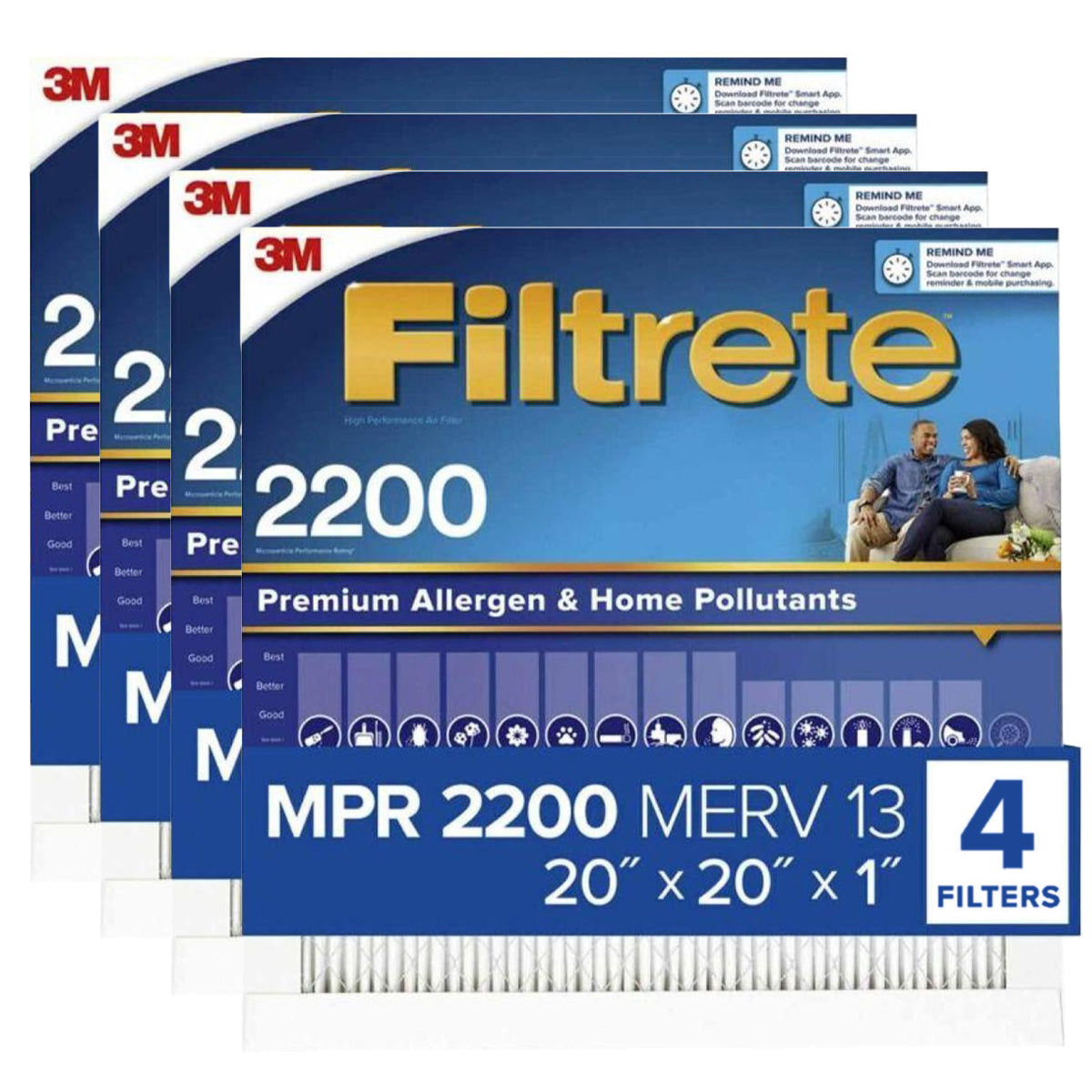 3M Filtrete 2200 Elite Allergen & Home Pollutants Air Filter - 20x20x1 (4-Pack) - DiscountFilterStore.com