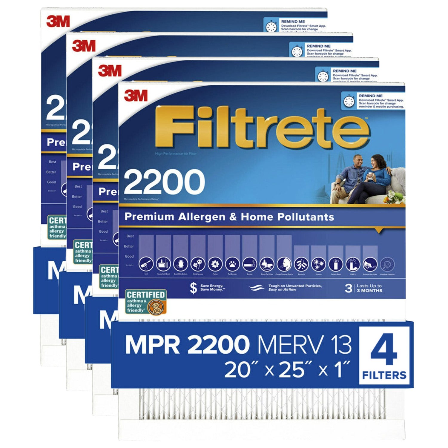 3M Filtrete 2200 Elite Allergen & Home Pollutants Air Filter - 20x25x1 (4-Pack) - DiscountFilterStore.com