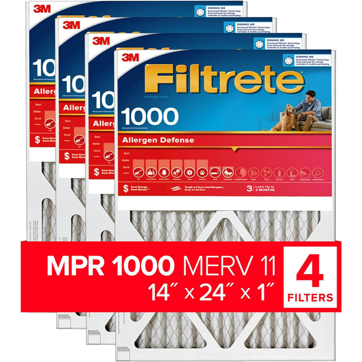 3M Filtrete 1000 Micro Allergen & Dust Defense Filter - 14x24x1 (4-Pack) - DiscountFilterStore.com