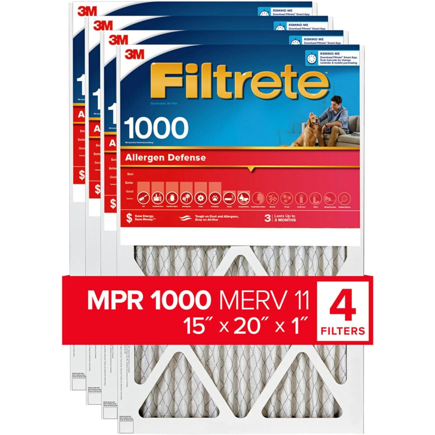 3M Filtrete 1000 Micro Allergen & Dust Defense Filter - 15x20x1 (4-Pack) - DiscountFilterStore.com
