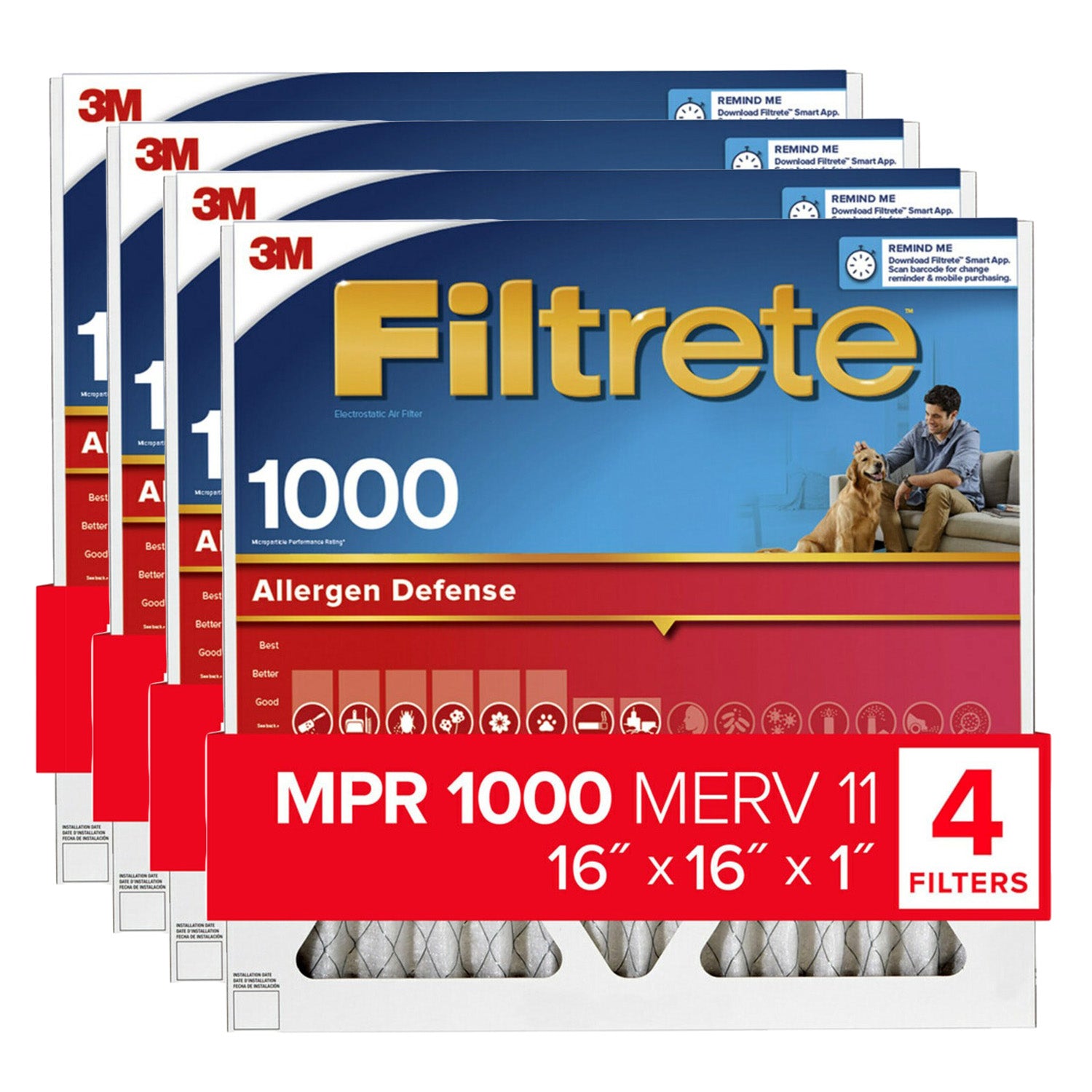 3M Filtrete 1000 Micro Allergen & Dust Defense Filter - 16x16x1 (4-Pack) - DiscountFilterStore.com