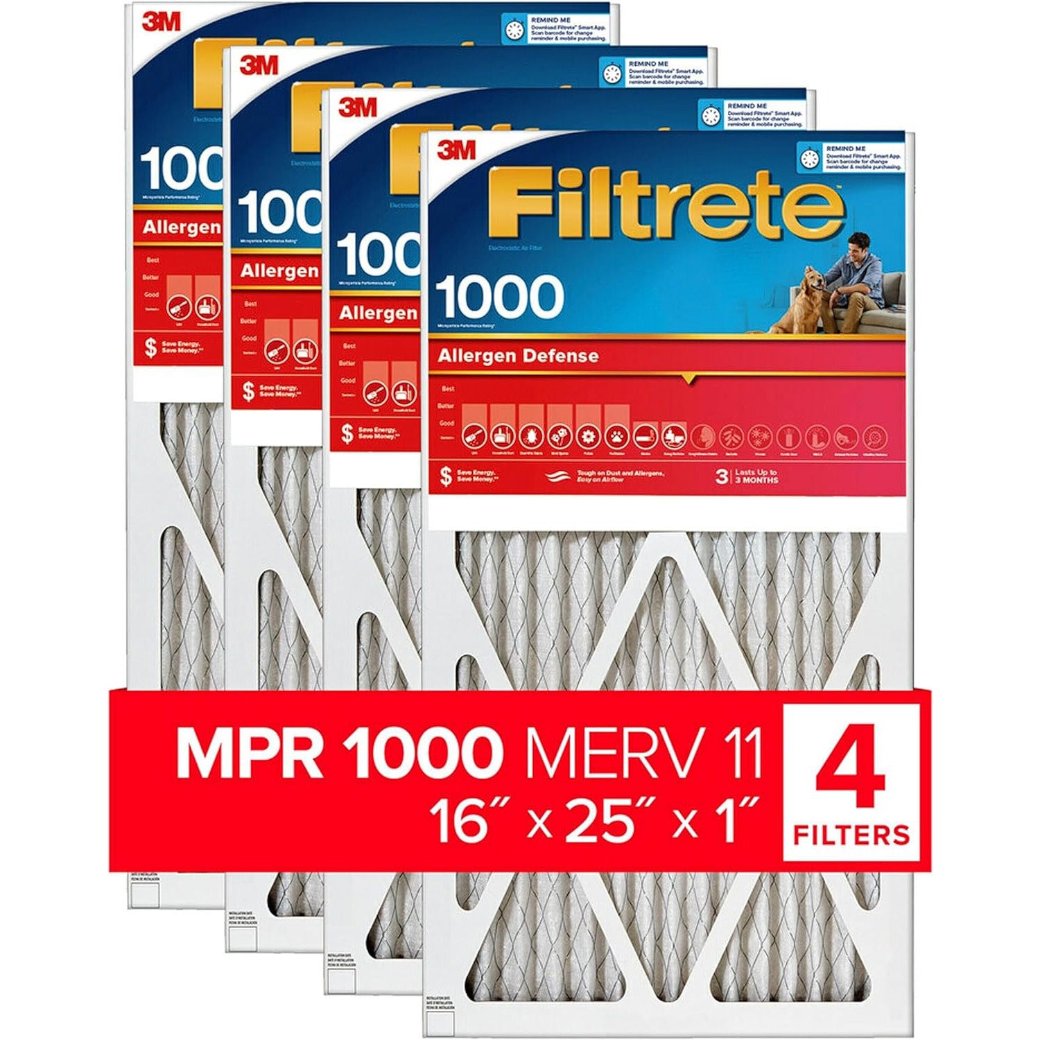 3M Filtrete 1000 Micro Allergen & Dust Defense Filter - 16x25x1 (4-Pack) - DiscountFilterStore.com