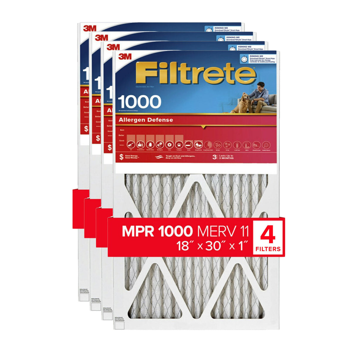 3M Filtrete 1000 Micro Allergen & Dust Defense Filter - 18x30x1 (4-Pack) - DiscountFilterStore.com