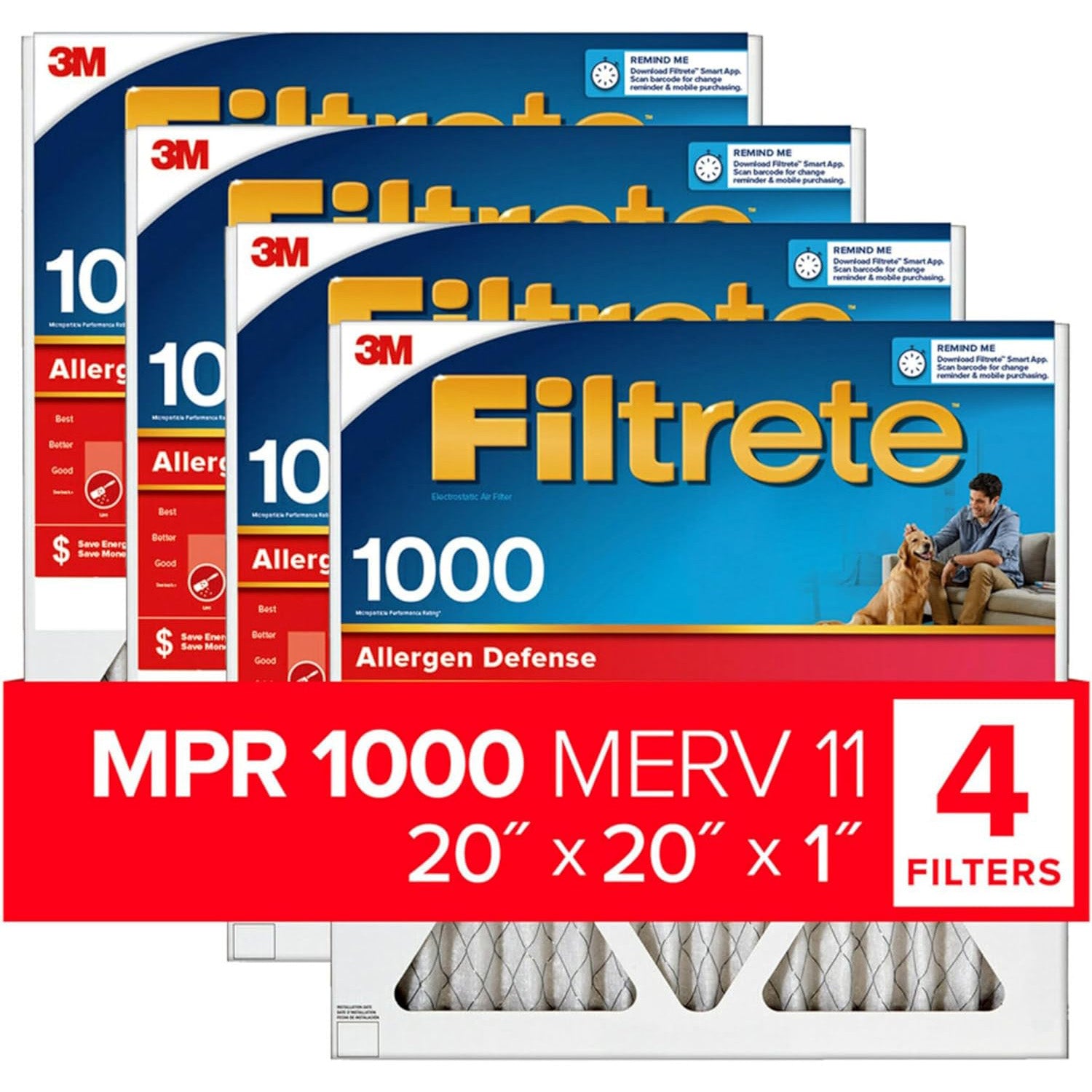 3M Filtrete 1000 Micro Allergen & Dust Defense Filter - 20x20x1 (4-Pack) - DiscountFilterStore.com