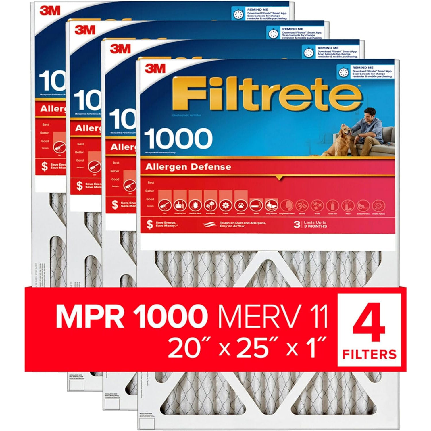 3M Filtrete 1000 Micro Allergen & Dust Defense Filter - 20x25x1 (4-Pack) - DiscountFilterStore.com