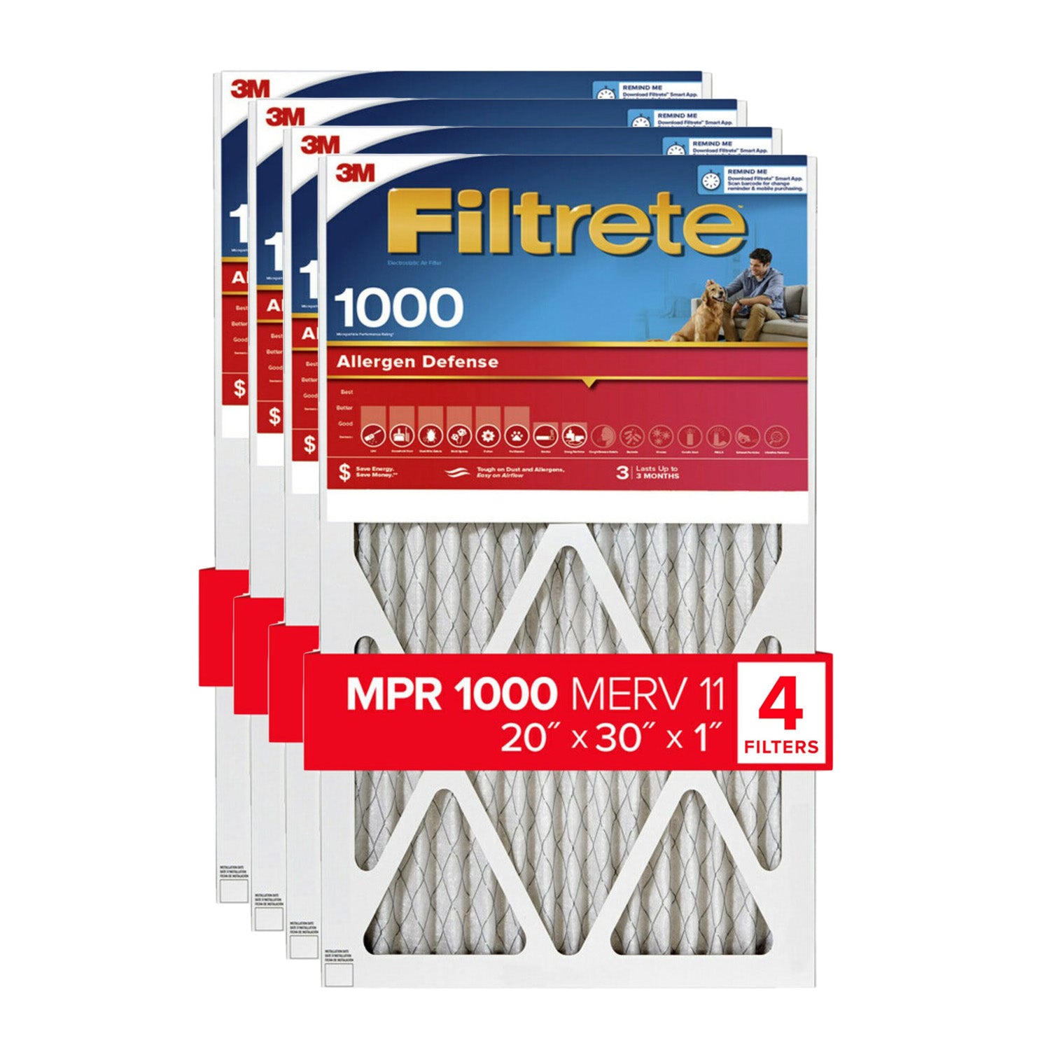 3M Filtrete 1000 Micro Allergen & Dust Defense Filter - 20x30x1 (4-Pack) - DiscountFilterStore.com