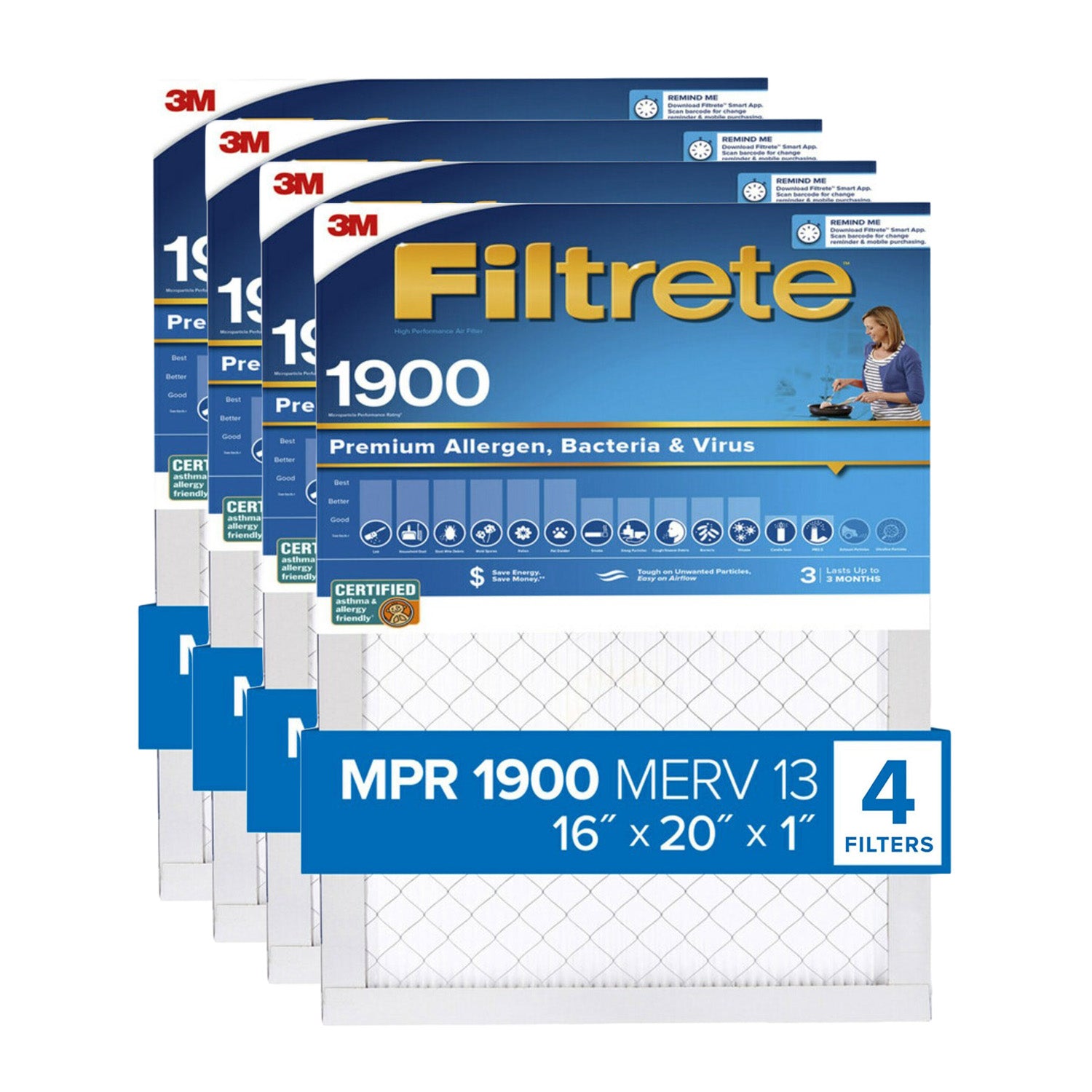 3M Filtrete 1900 Ultimate Allergen, Bacteria & Virus Air Filter - 16x20x1 (4-Pack) - DiscountFilterStore.com