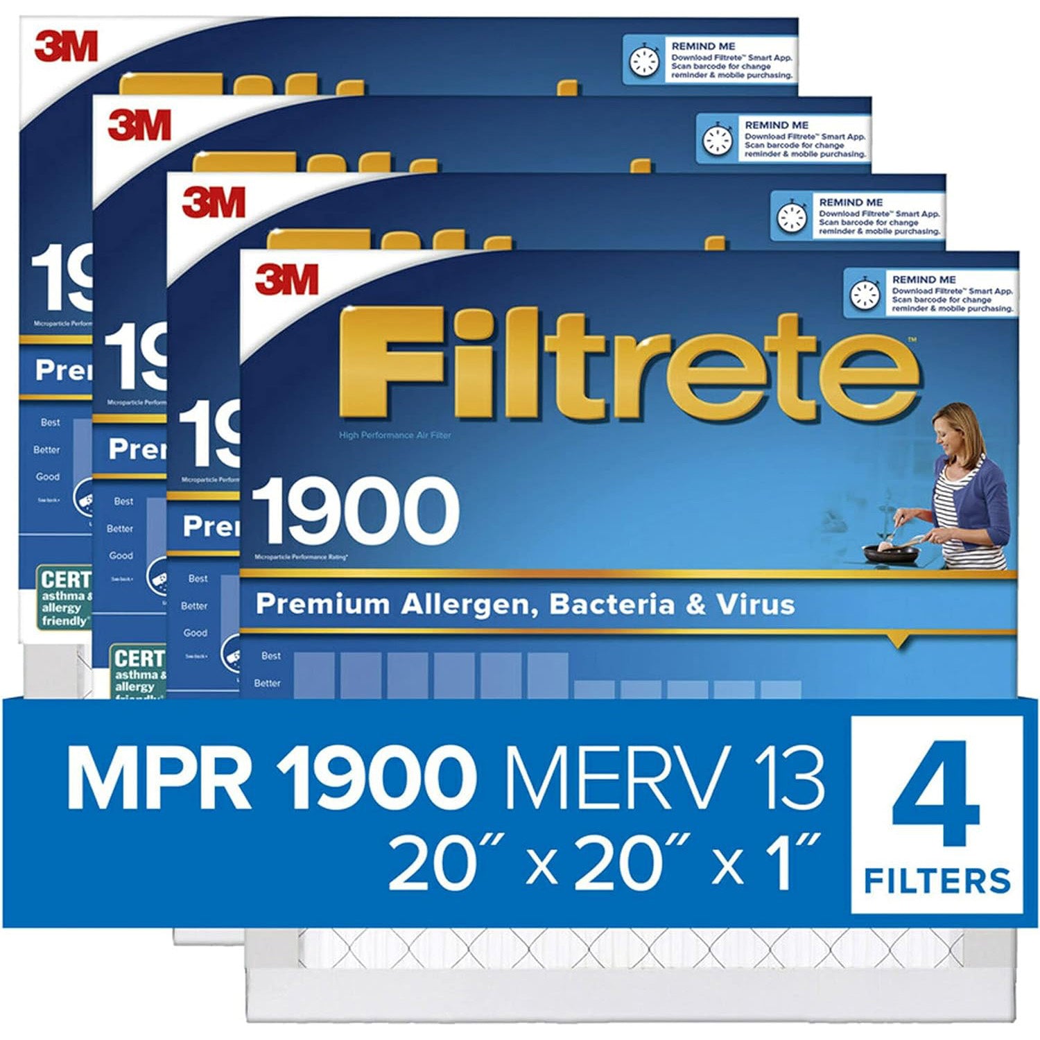 3M Filtrete 1900 Ultimate Allergen, Bacteria & Virus Air Filter - 20x20x1 (4-Pack) - DiscountFilterStore.com