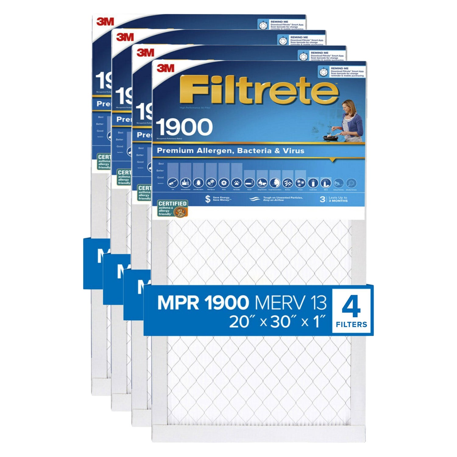 3M Filtrete 1900 Ultimate Allergen, Bacteria & Virus Air Filter - 20x30x1 (4-Pack) - DiscountFilterStore.com