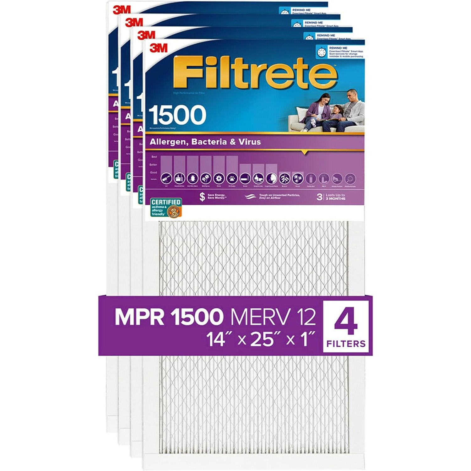 3M Filtrete 1500 Ultra Allergen Reduction Air Filter - 14x25x1 (4-Pack) - DiscountFilterStore.com