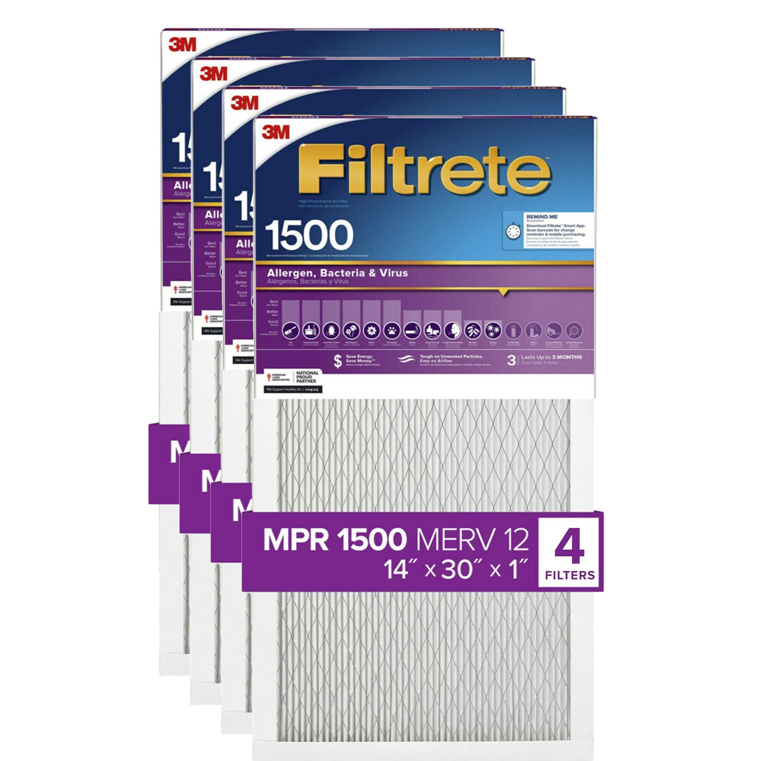 3M Filtrete 1500 Ultra Allergen Reduction Air Filter - 14x30x1 (4-Pack) - DiscountFilterStore.com