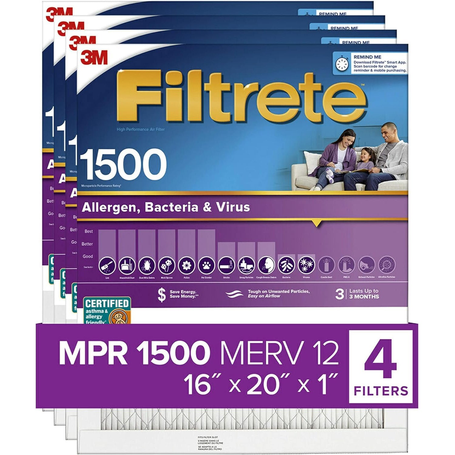 3M Filtrete 1500 Ultra Allergen Reduction Air Filter - 16x20x1 (4-Pack) - DiscountFilterStore.com