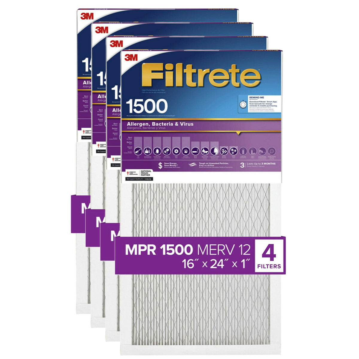 3M Filtrete 1500 Ultra Allergen Reduction Air Filter - 16x24x1 (4-Pack) - DiscountFilterStore.com