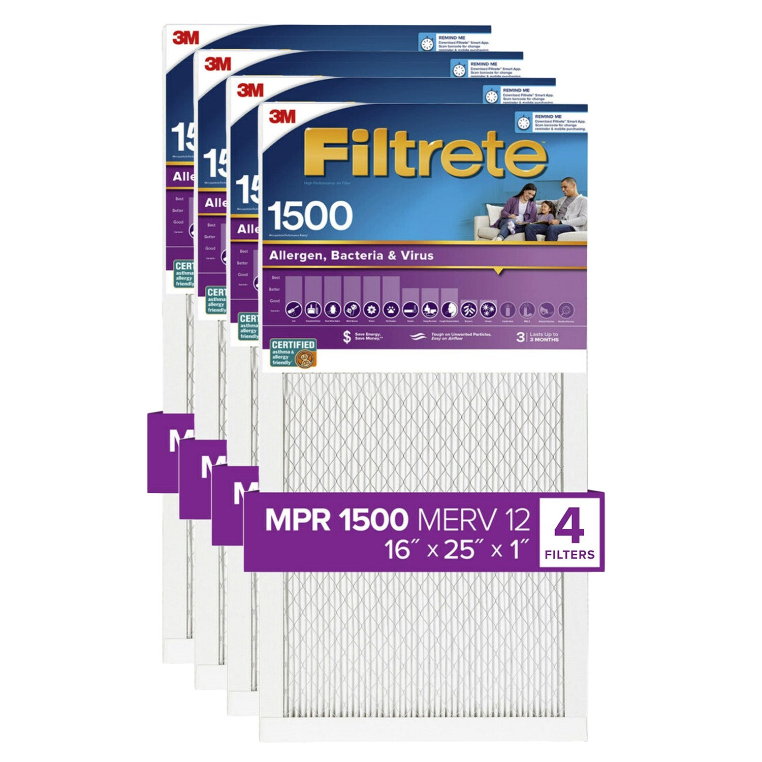 3M Filtrete 1500 Ultra Allergen Reduction Air Filter - 16x25x1 (4-Pack) - DiscountFilterStore.com