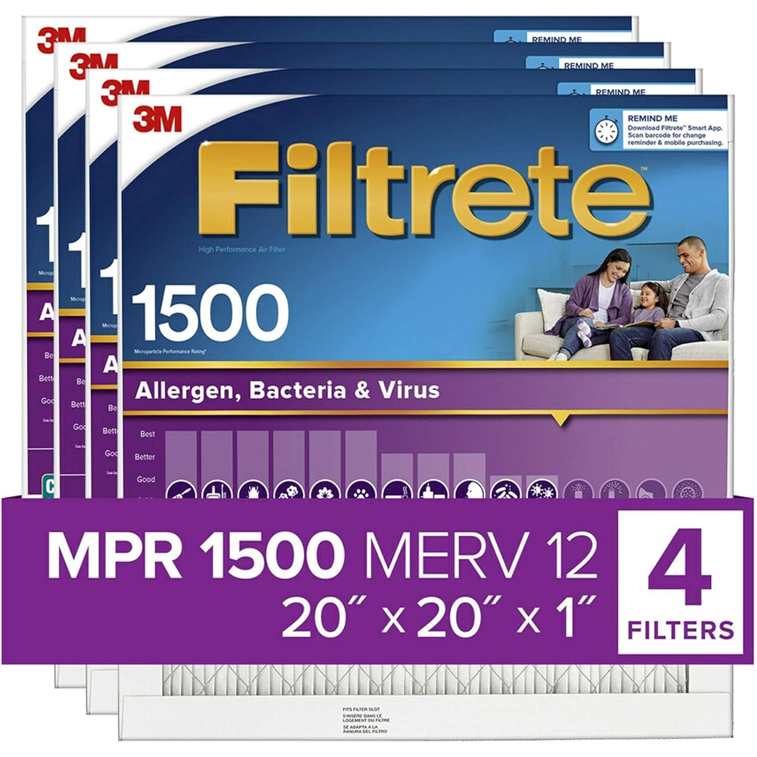 3M Filtrete 1500 Ultra Allergen Reduction Air Filter - 20x20x1 (4-Pack) - DiscountFilterStore.com
