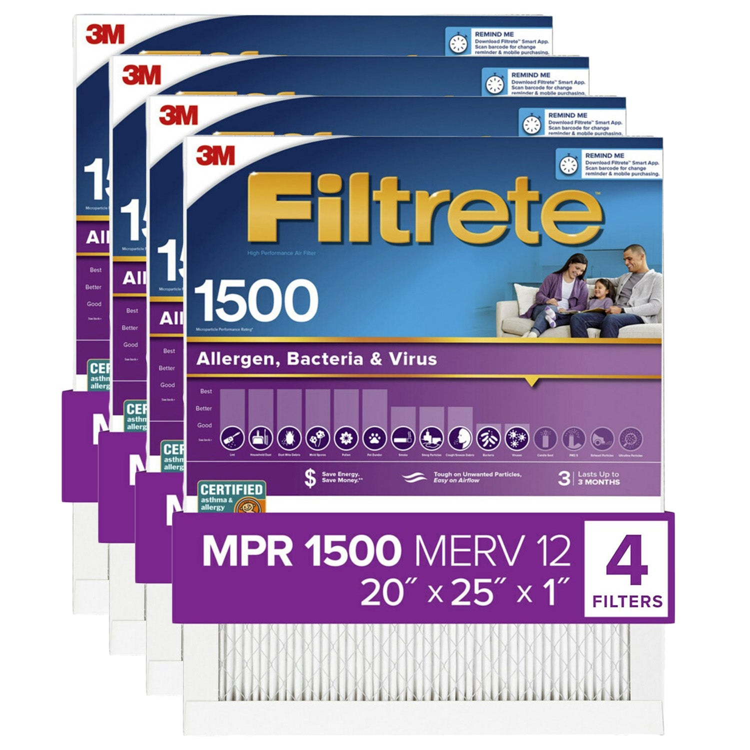 3M Filtrete 1500 Ultra Allergen Reduction Air Filter - 20x25x1 (4-Pack) - DiscountFilterStore.com