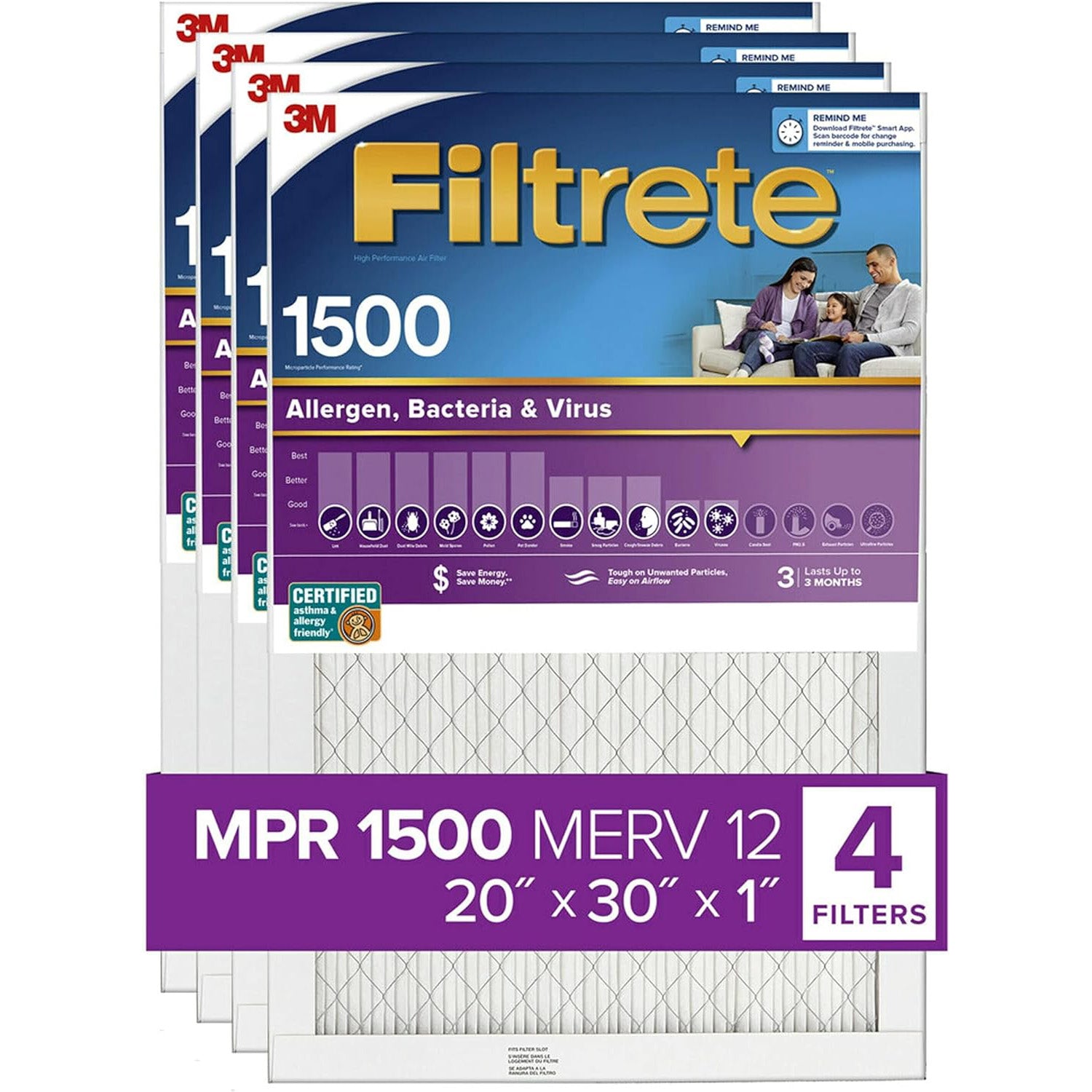3M Filtrete 1500 Ultra Allergen Reduction Air Filter - 20x30x1 (4-Pack) - DiscountFilterStore.com