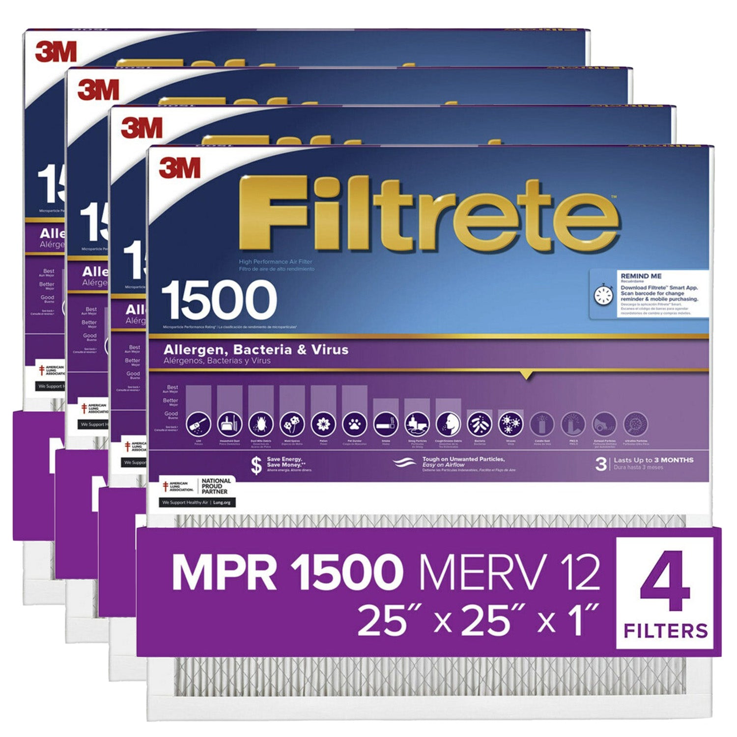 3M Filtrete 1500 Ultra Allergen Reduction Air Filter - 25x25x1 (4-Pack) - DiscountFilterStore.com