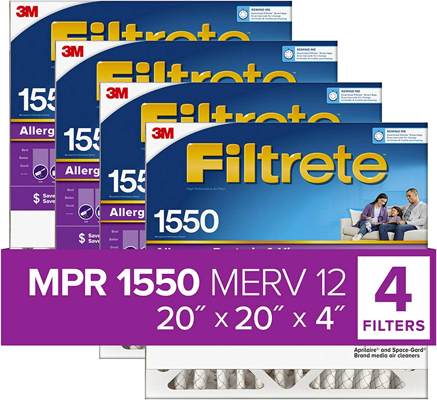 3M Filtrete 1550 Allergen Reduction Air Filters - 20x20x4 (4-Pack) - DiscountFilterStore.com