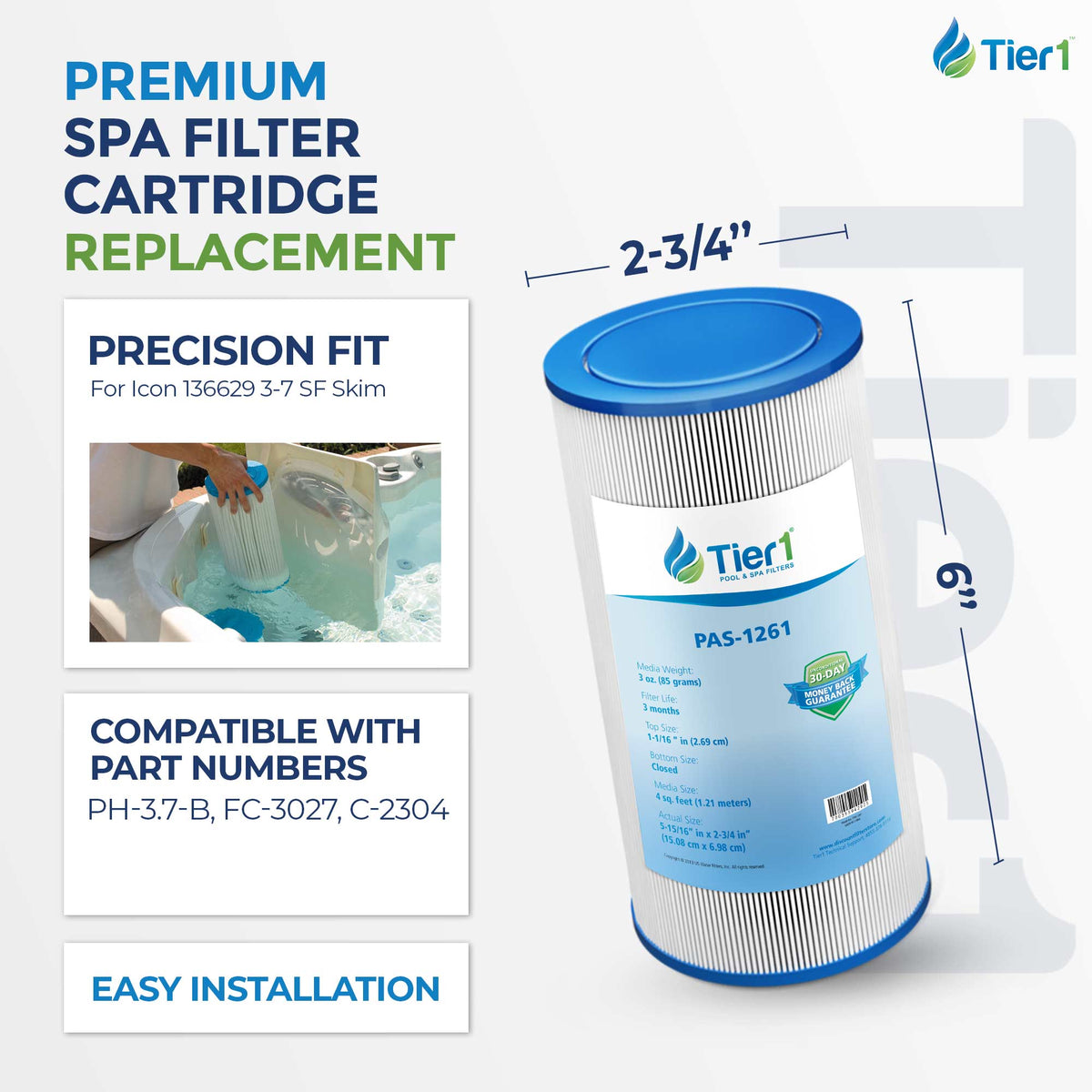 Tier1 Spa Filter for Icon 136629 3-7 SF Skim -Washable Trilobal Dirt-Lock Pleats