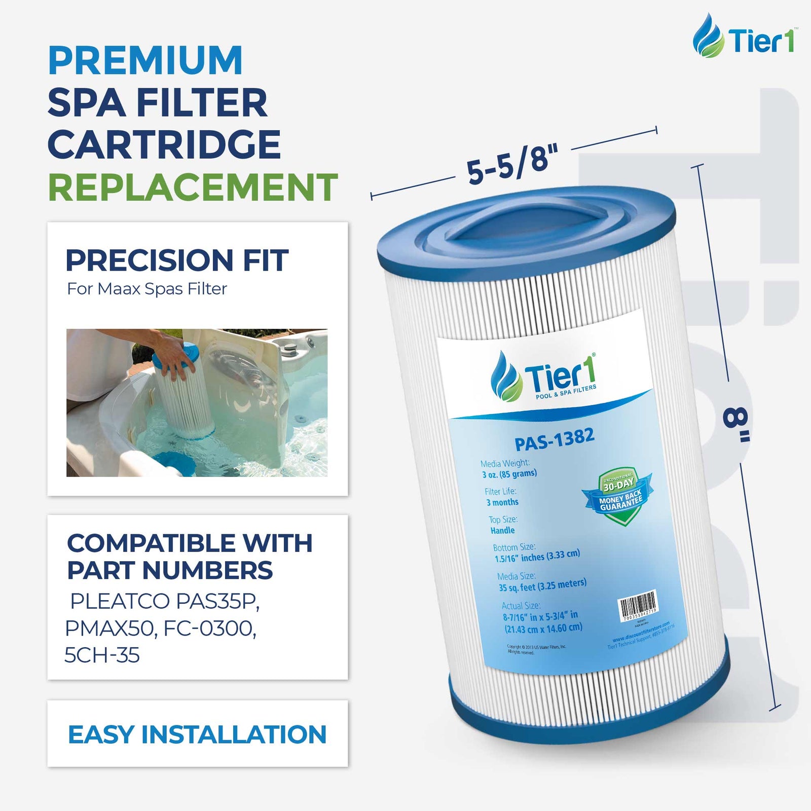 Tier1 Spa Filter for Maax Spas Filter -Washable Trilobal Dirt-Lock Pleats