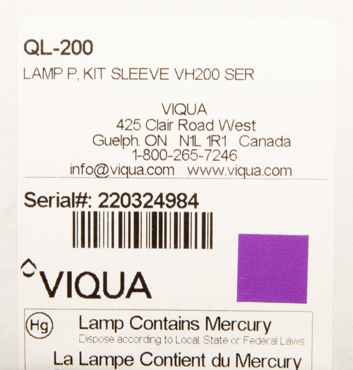 QL-200 Replacement Lamp And Quartz Sleeve For VH200 - DiscountFilterStore.com