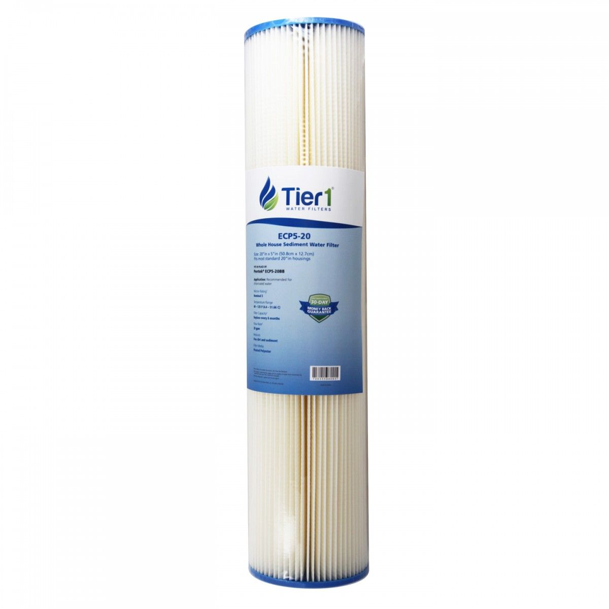 20 inch x 4.5 inch Whole House Pleated Polyester Water Filter by Tier1 (5 Micron) - DiscountFilterStore.com