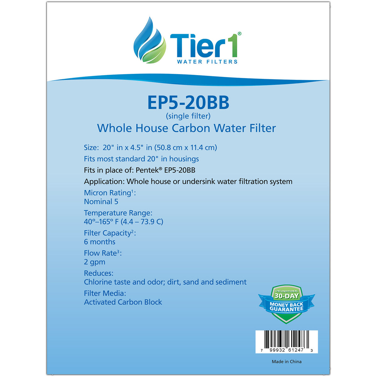 EP-20BB Pentek Comparable Carbon Block Water Filter by Tier1 - DiscountFilterStore.com
