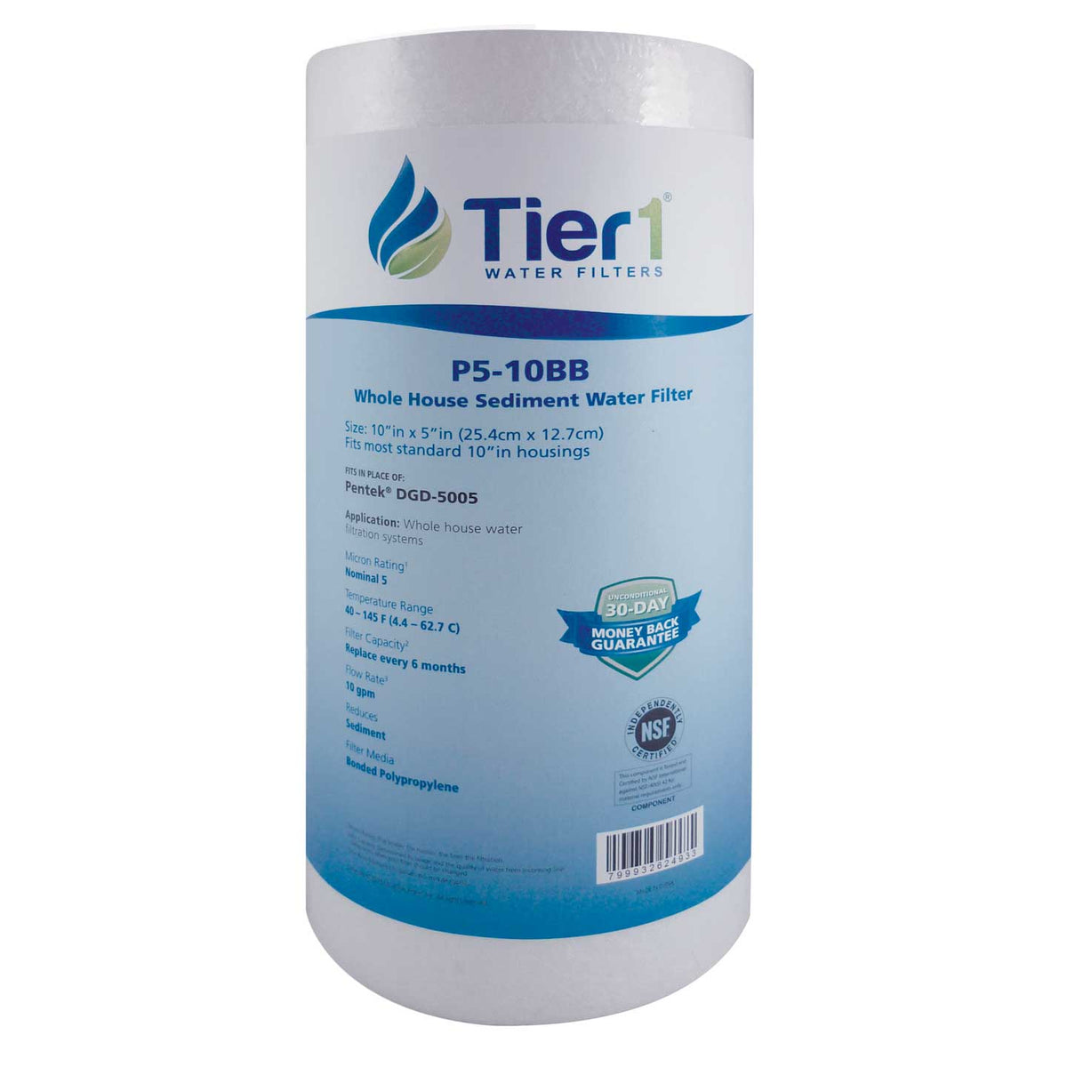 DGD-5005 155357-43 Pentek Spun Polypropylene Filter Cartridge Comparable Replacement Kit with O-ring and Lubricant by Tier1 (10 inches x 4-1/2 inches) - DiscountFilterStore.com