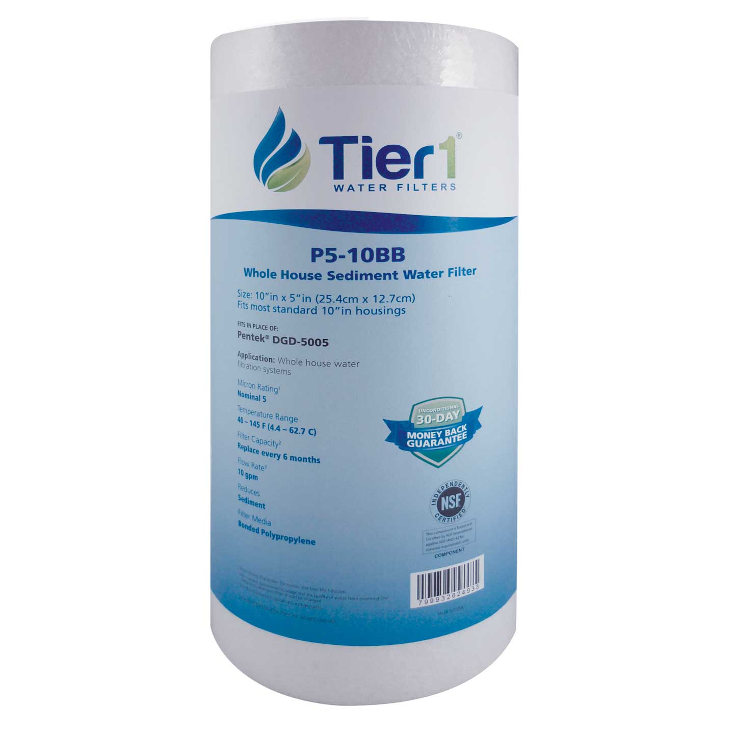 DGD-5005 155357-43 Pentek Spun Polypropylene Filter Cartridge Comparable Replacement Kit with O-ring and Lubricant by Tier1 (10 inches x 4-1/2 inches) - DiscountFilterStore.com