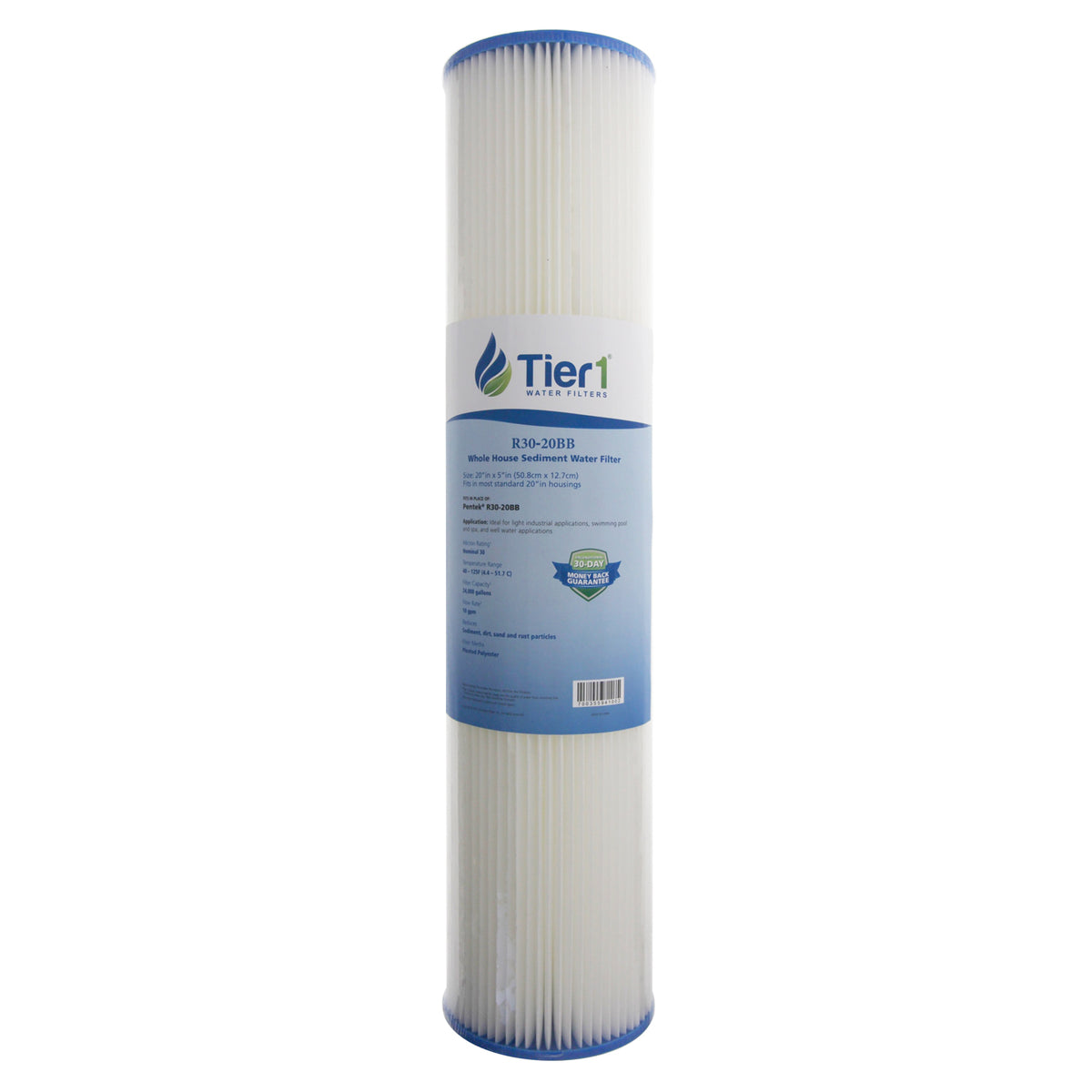 R30-20BB 155430-43 Pentek Pleated Polyester Filter Cartridge Comparable Replacement Kit with O-ring and Lubricant by Tier1 (20 inches x 4-1/2 inches, 30 Micron) - DiscountFilterStore.com