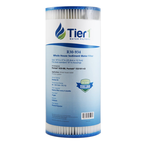 R30-BB 155101-43 Pentek Pleated Polyester Filter Cartridge Comparable Replacement Kit with O-ring and Lubricant by Tier1 (4.5 inches x 9-3/4 inches, 30 Micron) - Whole House Cartridges - 19.32 - DiscountFilterStore.com