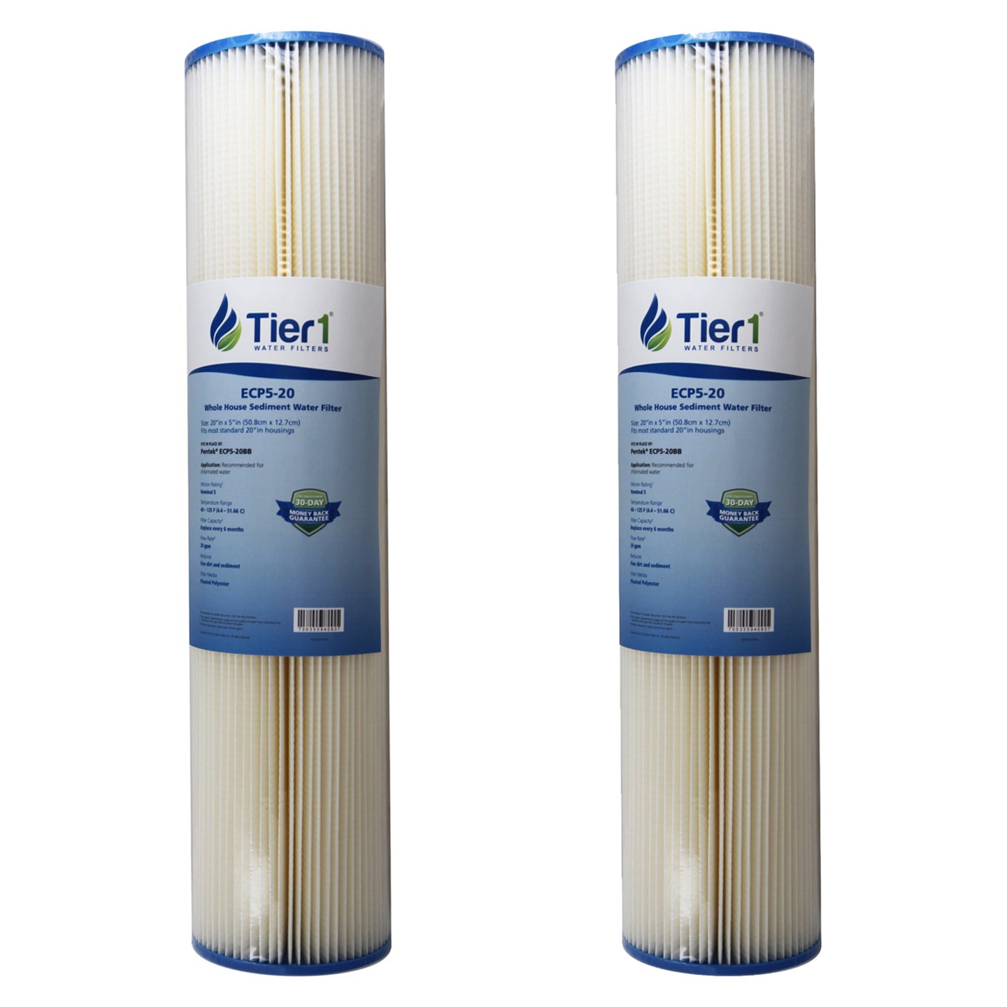 20 inch x 4.5 inch Whole House Pleated Polyester Water Filter by Tier1 (5 Micron) - DiscountFilterStore.com