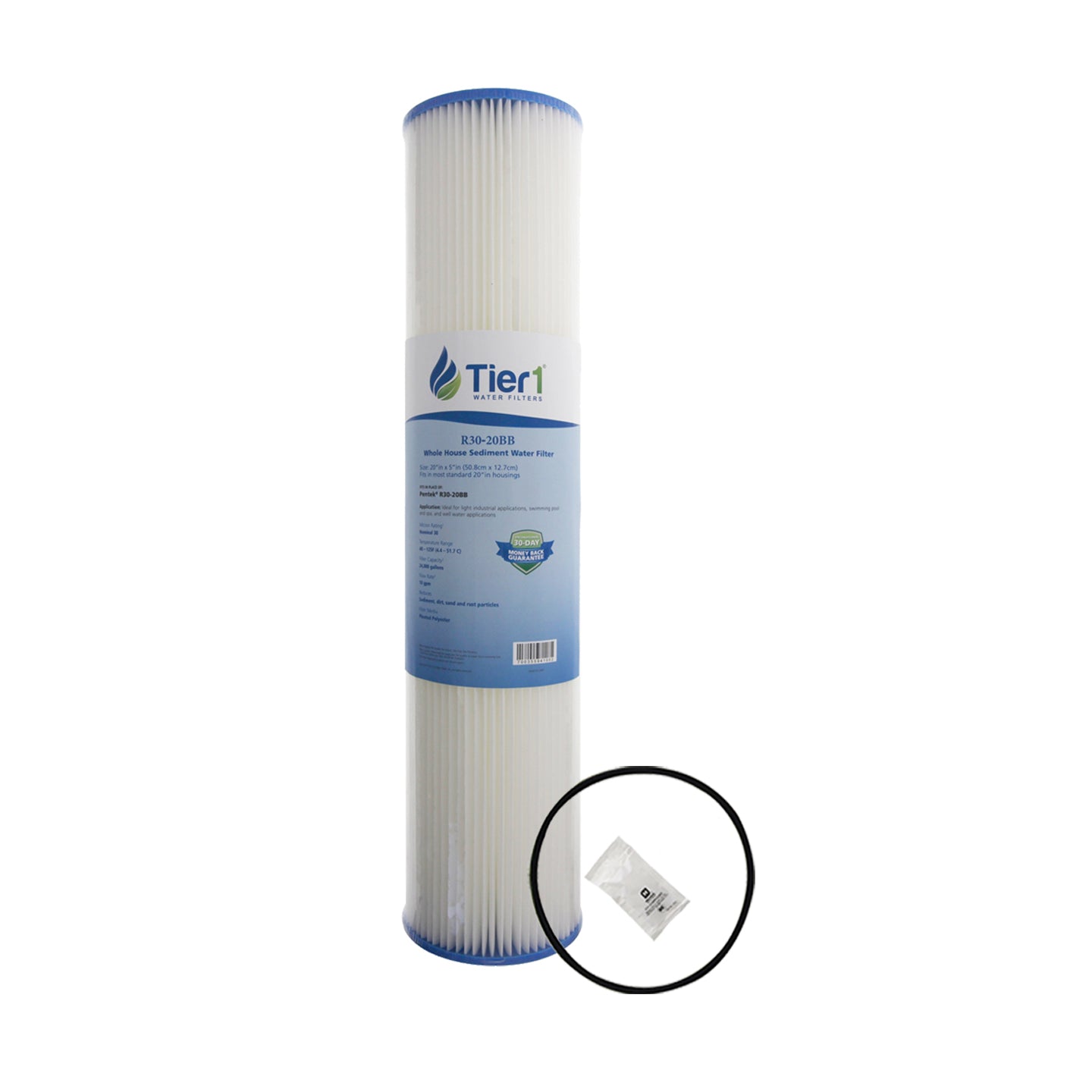 R30-20BB 155430-43 Pentek Pleated Polyester Filter Cartridge Comparable Replacement Kit with O-ring and Lubricant by Tier1 (20 inches x 4-1/2 inches, 30 Micron) - DiscountFilterStore.com