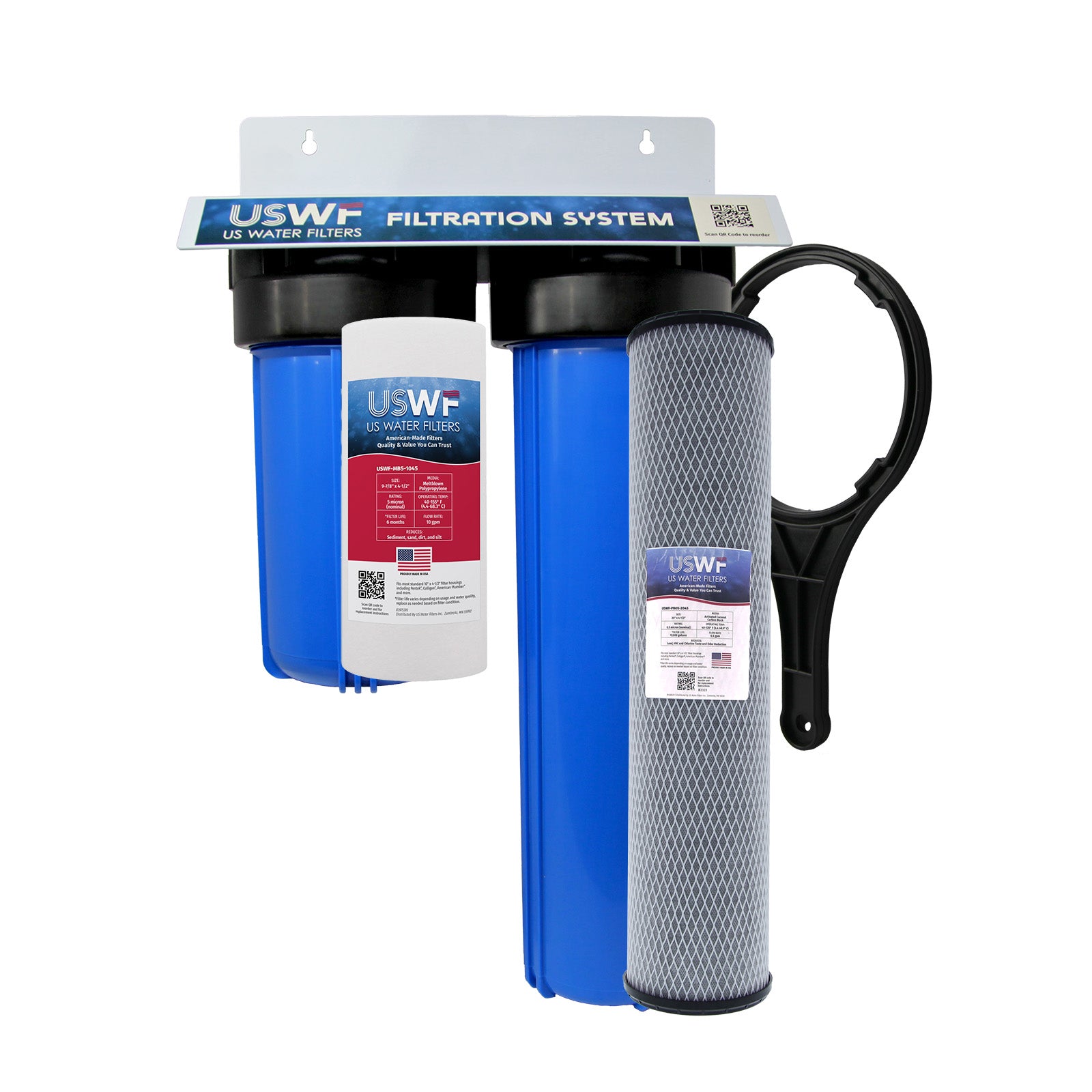 USWF Lead Reduction 2-Stage Whole House Water Filtration System, Sediment and Lead Reduction Carbon Block, 1" Inlet/Outlet - DiscountFilterStore.com