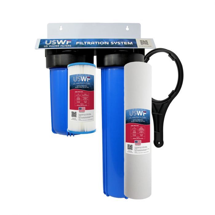USWF Heavy Sediment Reduction 2-Stage Whole House Water Filtration System, Pleated Sediment And Meltblown Sediment, 1" Inlet/Outlet - DiscountFilterStore.com
