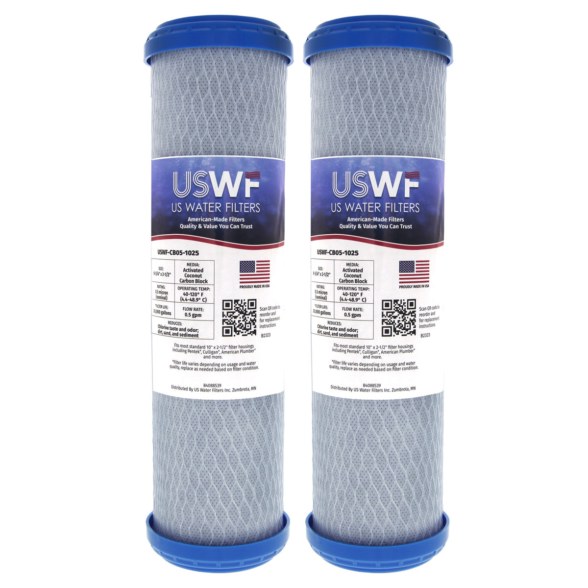 USWF Coconut Carbon Block Filter 0.5 Micron 10"x2.5" - DiscountFilterStore.com