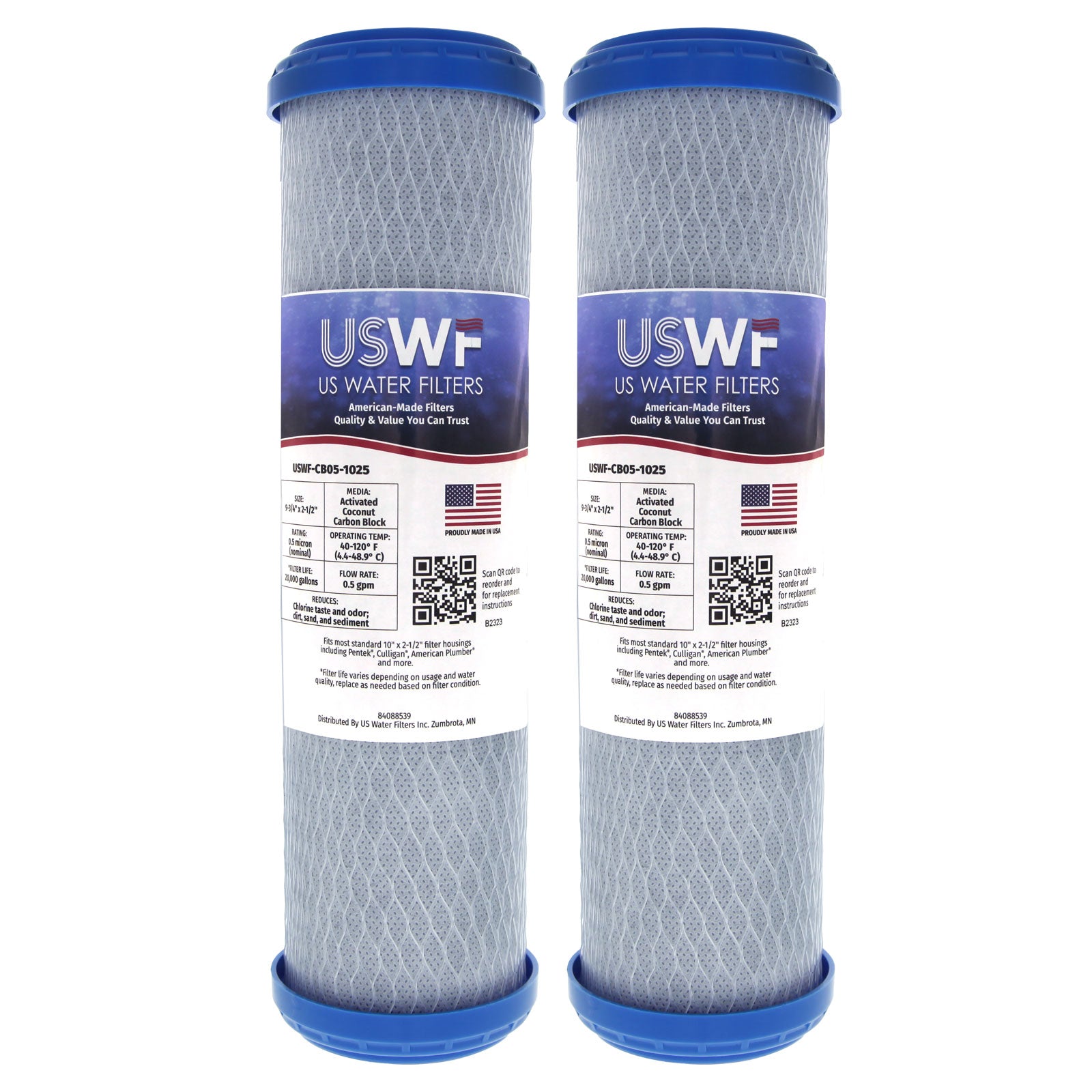 USWF Coconut Carbon Block Filter 0.5 Micron 10"x2.5" - DiscountFilterStore.com
