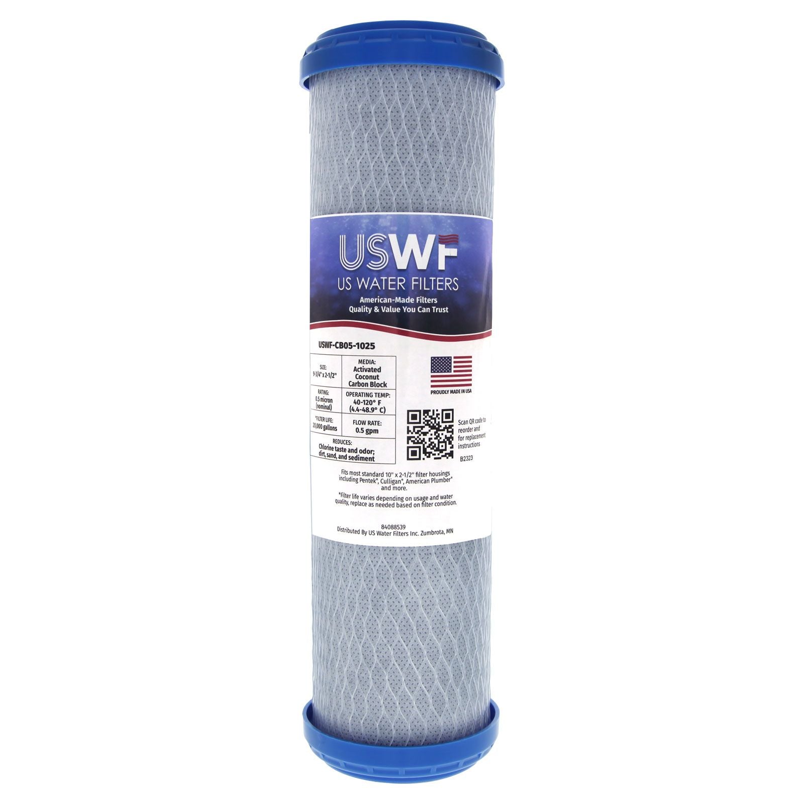 USWF Coconut Carbon Block Filter 0.5 Micron 10"x2.5" - DiscountFilterStore.com