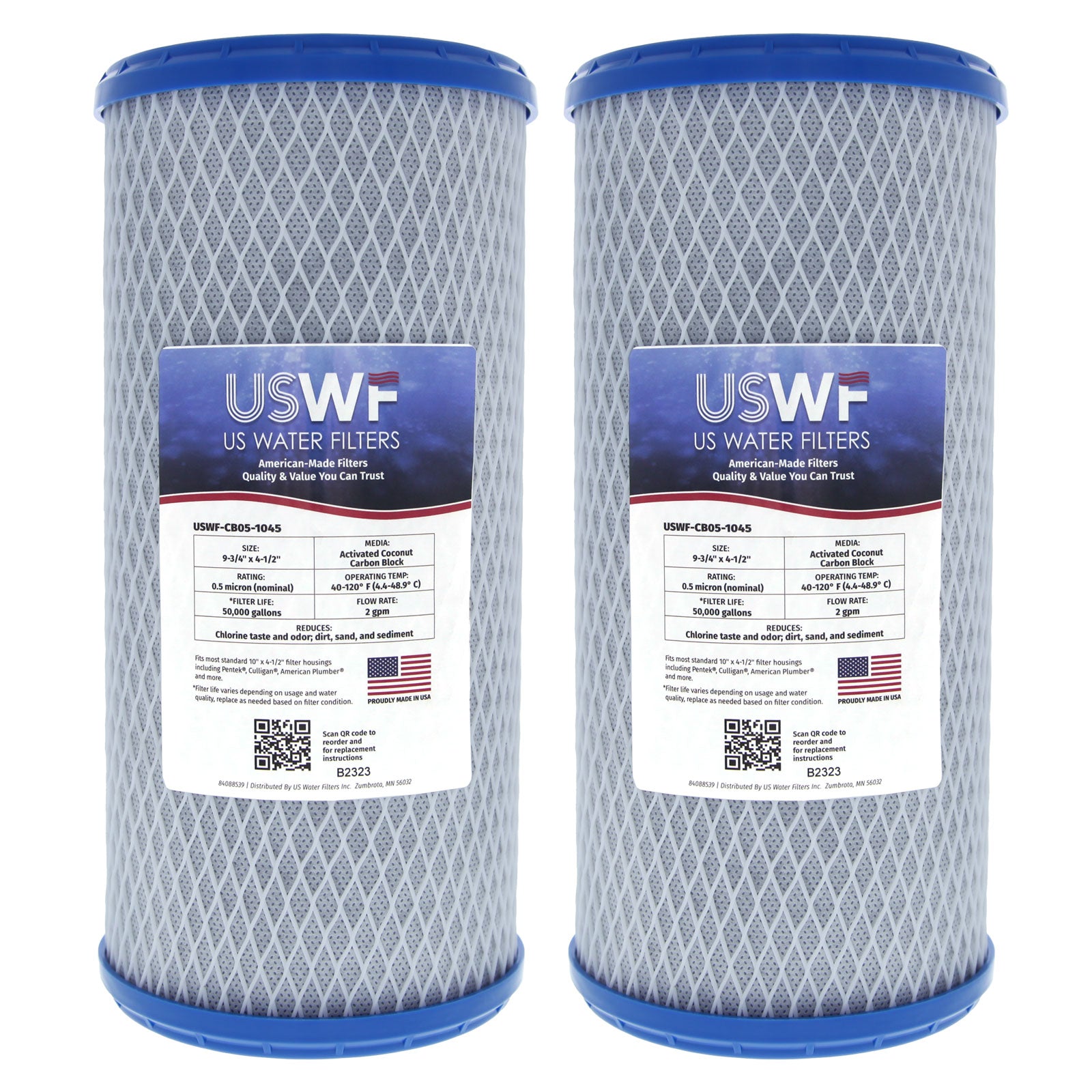USWF Coconut Carbon Block Filter 0.5 Micron 10"x4.5" - DiscountFilterStore.com