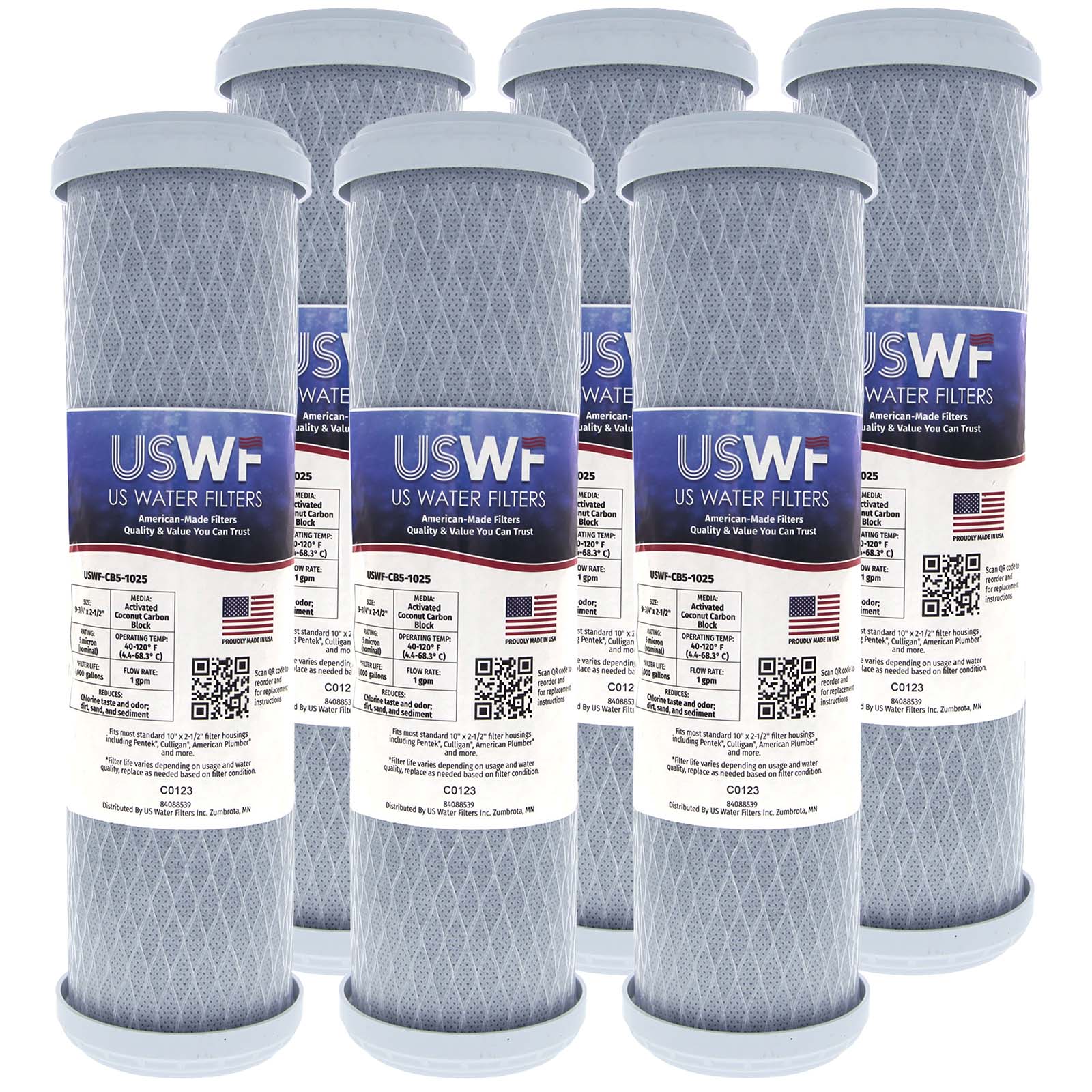 USWF Coconut Carbon Block Filter 5 Micron 10"x2.5" - DiscountFilterStore.com