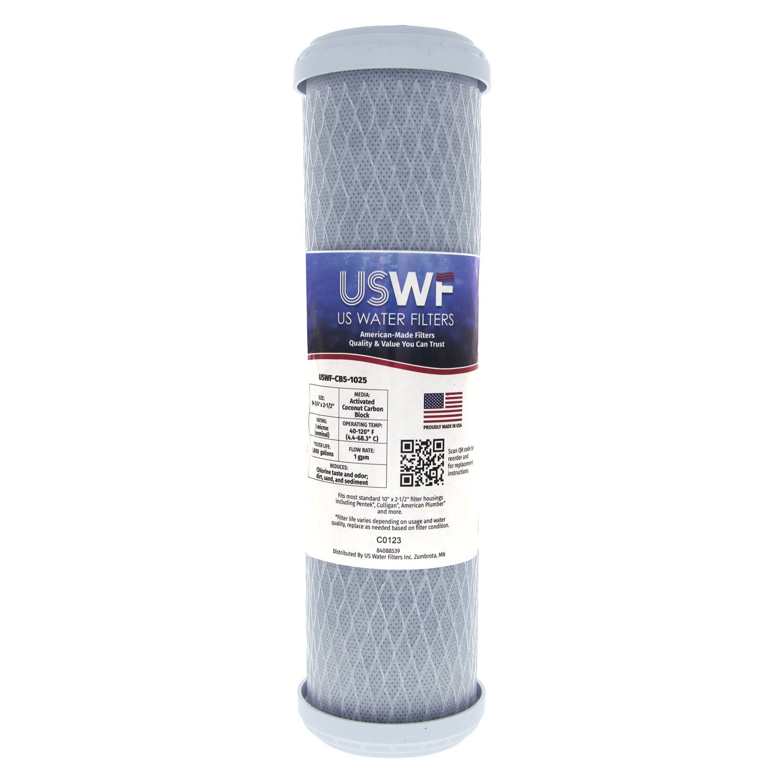 USWF Coconut Carbon Block Filter 5 Micron 10"x2.5" - DiscountFilterStore.com