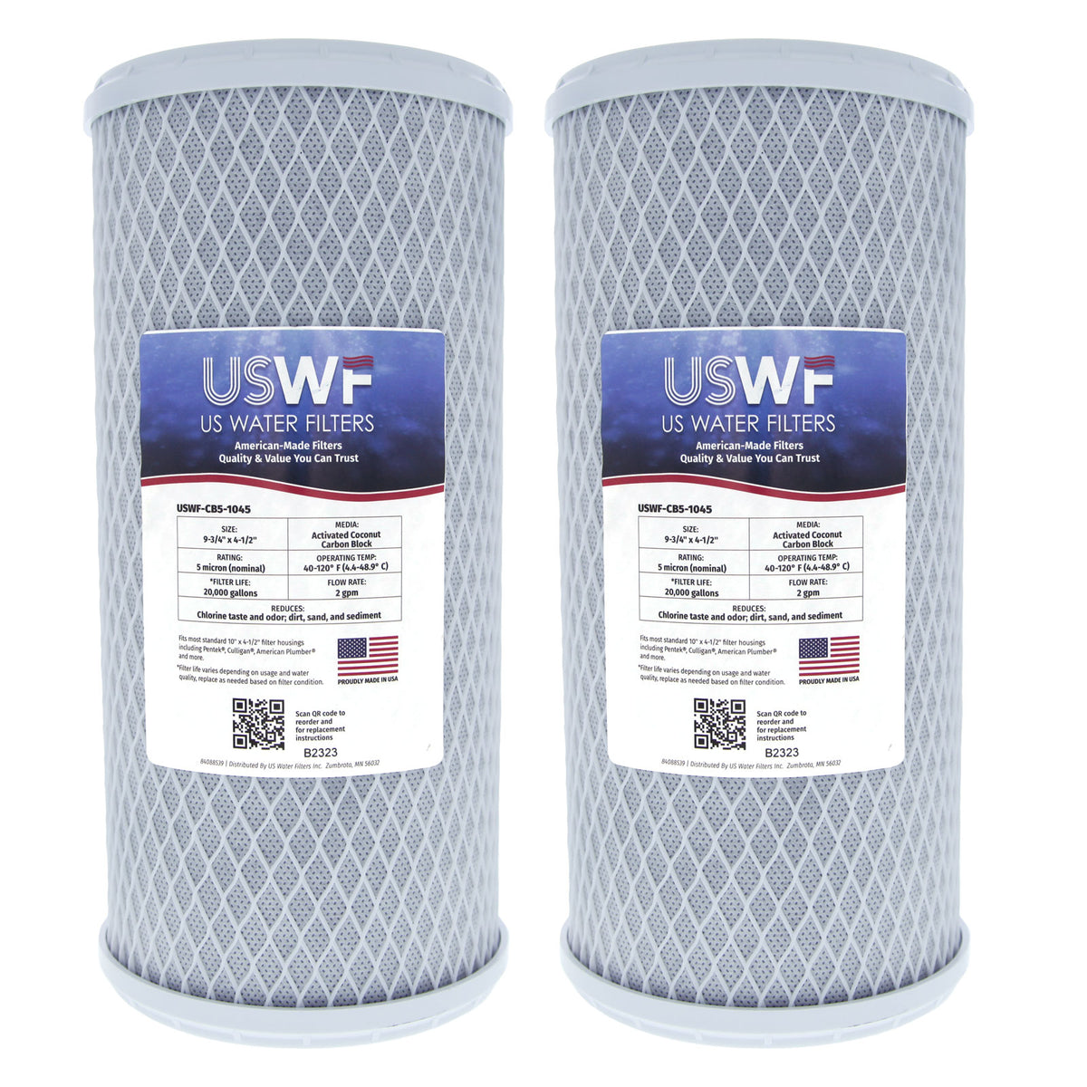 USWF Coconut Carbon Block Filter 5 Micron 10"x4.5" - DiscountFilterStore.com