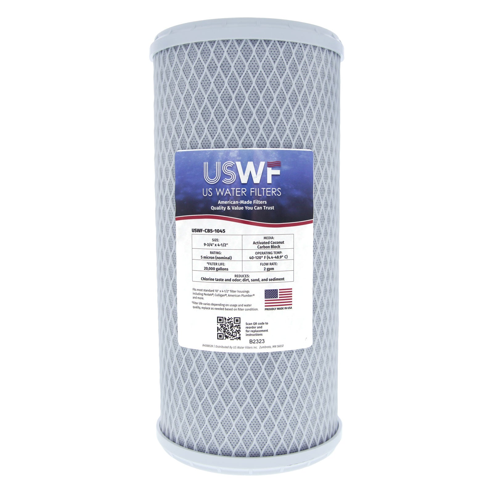 USWF Coconut Carbon Block Filter 5 Micron 10"x4.5" - DiscountFilterStore.com