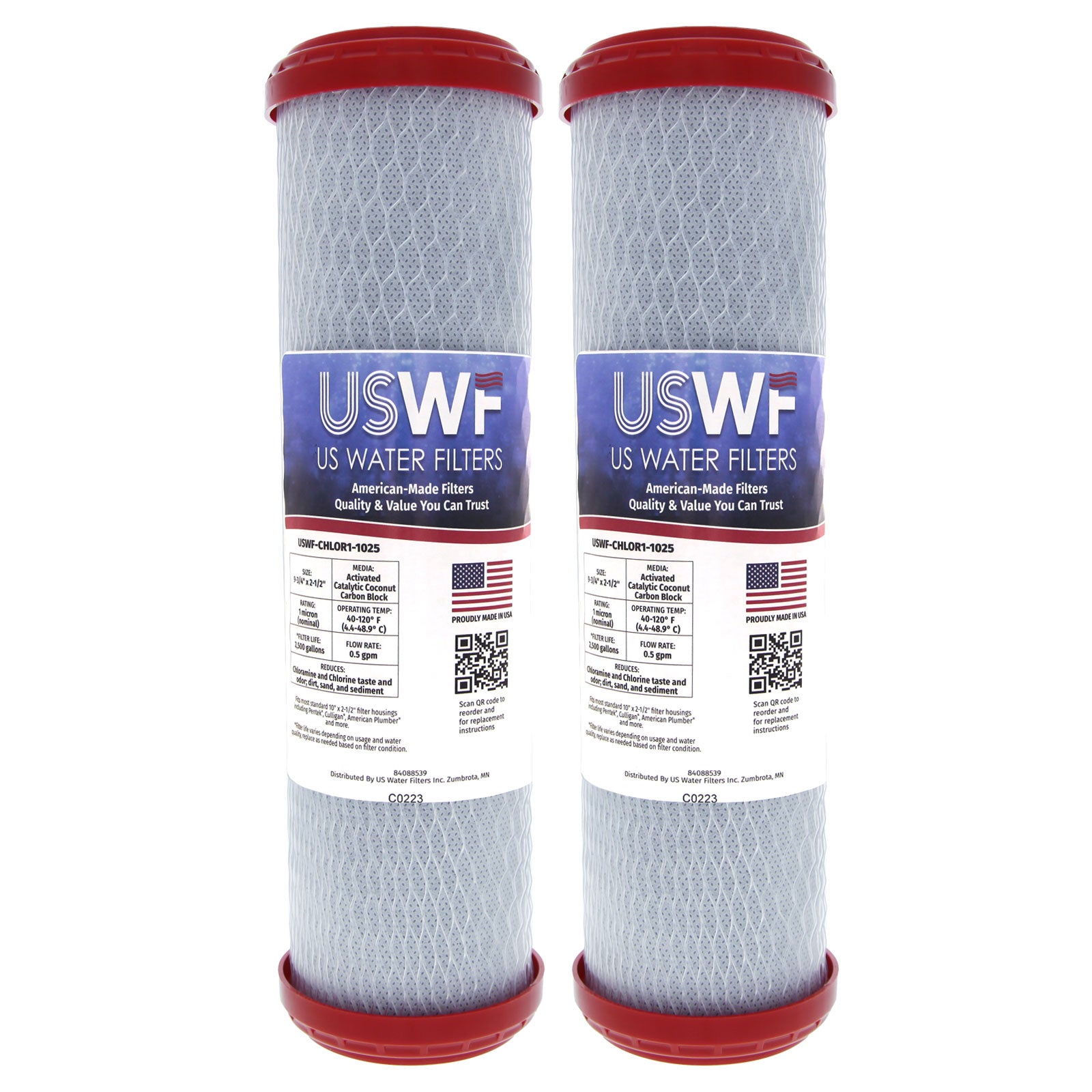 USWF Chloramine Reducing Filter Catalytic Carbon Block 1 Micron 10"x2.5" - DiscountFilterStore.com