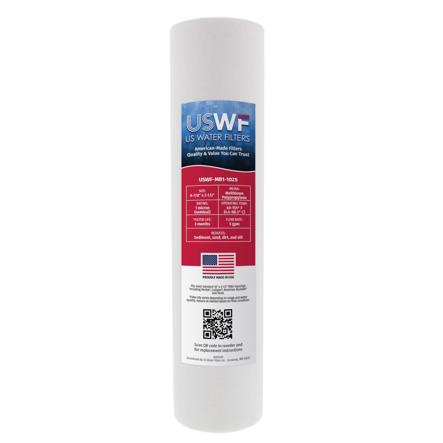USWF 1 Micron 10"x2.5" Melt Blown Sediment Filter - DiscountFilterStore.com