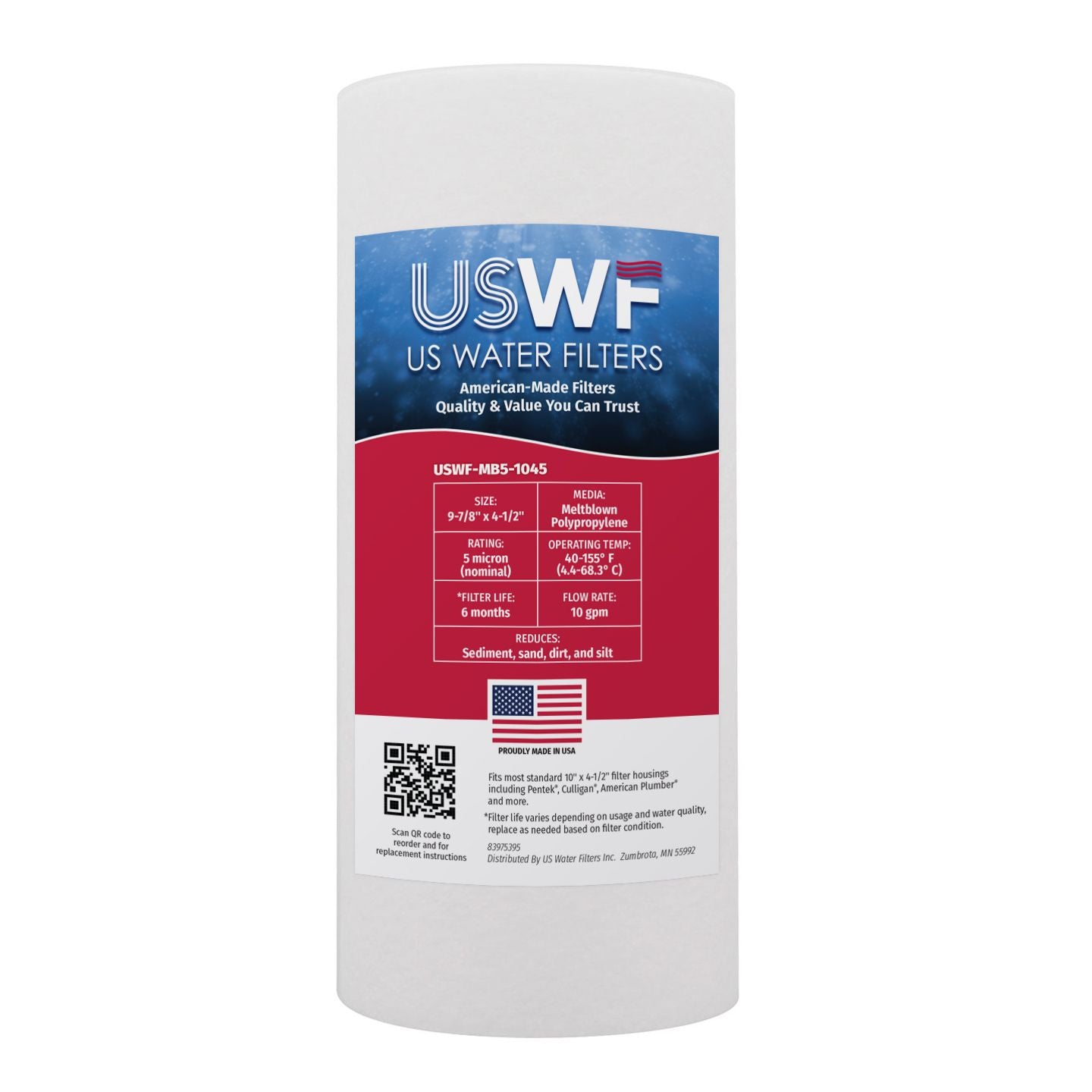 USWF 5 Micron 10"x4.5" Melt Blown Sediment Filter - DiscountFilterStore.com