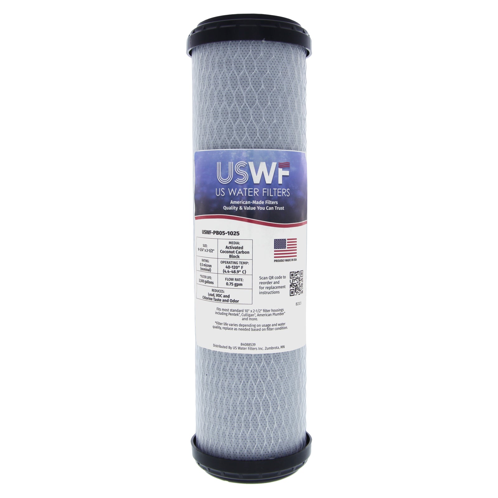 USWF Lead Reducing Carbon Block Filter 0.5 Micron 10"x2.5" - DiscountFilterStore.com
