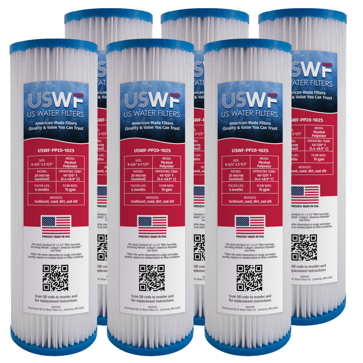 USWF 20 Micron 10"x2.5" Pleated Polyester Sediment Filter - DiscountFilterStore.com